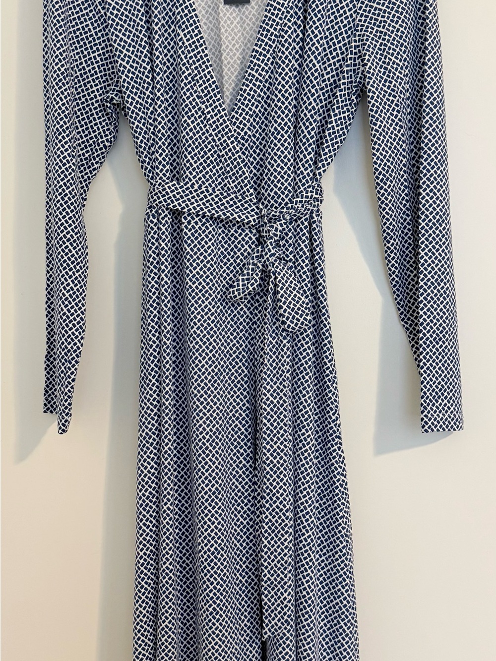 NWT Tommy Hilfiger Navy White Stretch Wrap Midi Dress Size L